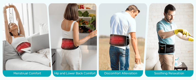 Comfytemp Cordless Heating Pad with Massager for Back Pain Relief, Portable Lower Back Massager Wearable, Birthday Gifts for Dad Mom Men Women Elderly, Rechargeable Period Cramps, 3 Heat Auto-Off, 58"