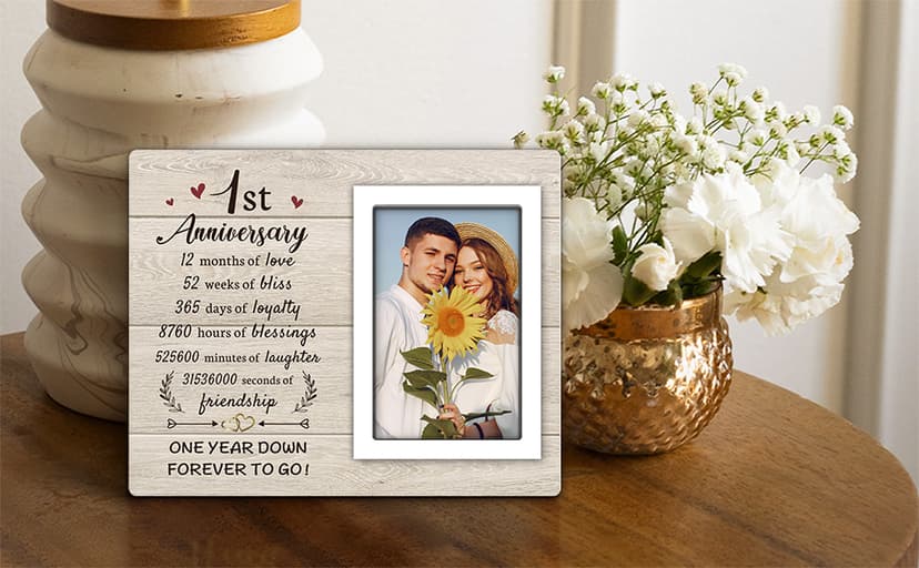 1st Anniversary Paper Gifts for Him Her - One Year Romantic Wedding Picture Frame Fit 4x6 Photos for Boyfriend Girlfriend, 1 Year Anniversary Valentines Gifts for Husband Wife Couple