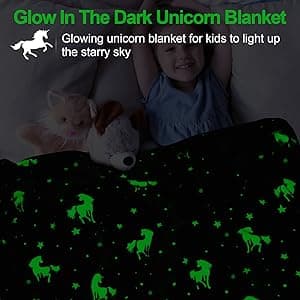 TEHALK Unicorn Glow in The Dark Blanket, Unicorn Blanket for Girls/Kids, Unicorns Gifts for Girls Age 3-12, Toddler Blanket for Kids, Soft Fleece Blanket Throw Birthday Gift 40"x60"