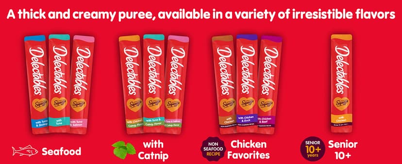 Delectables Squeeze Up Catnip Variety Pack, Creamy Squeezable Puree, Lickable Wet Cat Treats, Grain Free, No Added Fillers, No By-Products, No Added Preservatives, 0.5 Ounces Tube, 20 Tubes Total