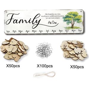 Birthday Gifts for Mom Grandma, Wooden Family Birthday Plaque Reminder Calendar Board Wall Hanging, Grandmother in Law Granny Present for Mothers Day Birthday Christmas Gift, FAMILY Sayings Pattern