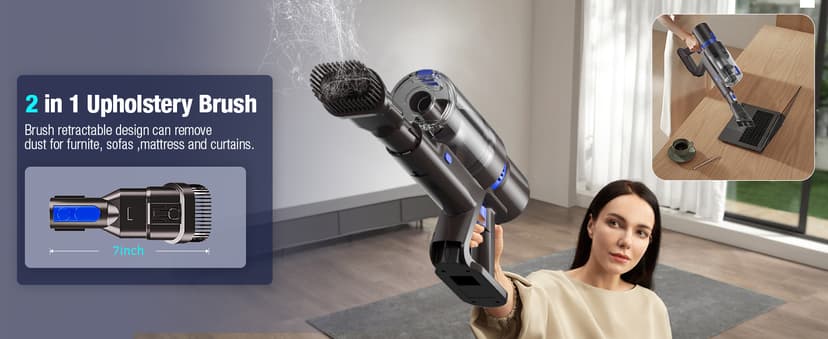 Cordless Vacuum Cleaner, 550W 45KPA 50Min Vacuum Cleaners for Home, Self-Standing Stick Vacuum with Touch Screen, 3 Power Modes, Rechargeable Battery, Handheld Vacuum for Pet Hair Carpet Floor