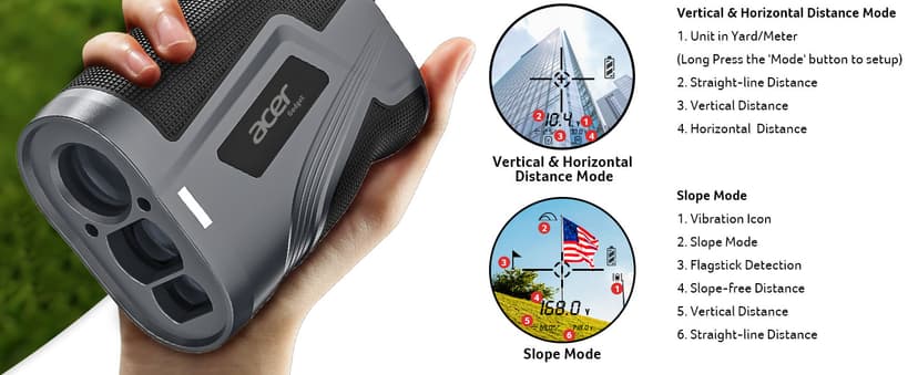Acer Gadget Golf Rangefinder with Slope - 800/1200Yards Range Finder for Hunting, 6X Magnification with Flag Pole Locking Vibration, Rechargeable Battery with Magnet Stripe, Golf Accessories for Men