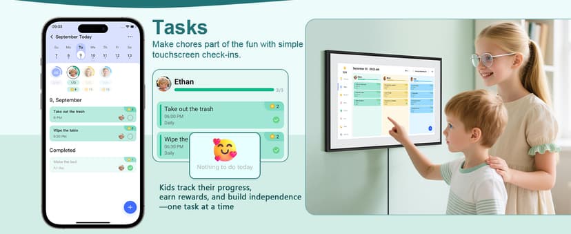 Canupdog 15.6 Inch Digital Calendar Wall Planner 2025-2026 – HD Touchscreen Smart Photo Display for Family Schedules, 32GB Electronic Calendar Chore Chart + To-do List, Christmas Gifts for Women Mom