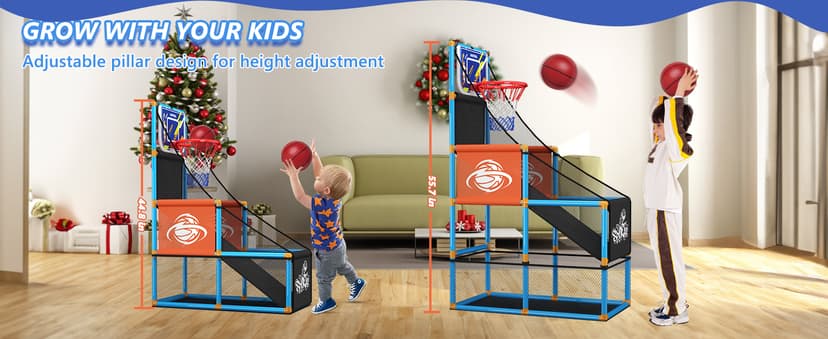 Arcade Basketball Game Set Boy Toys: Indoor Basketball Hoop with 4 Balls Outdoor Sports Toy for Kids 3-12 Years Old Adjustable Height with Air Pump Kid Party Games Birthday Gifts for Boys Girls Teens