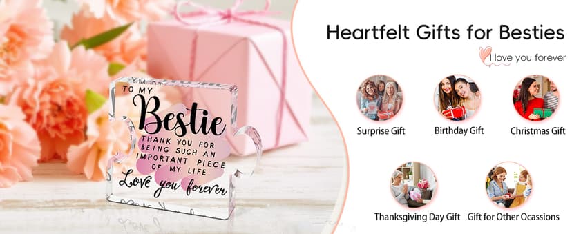 Best Friend Birthday Gifts for Women, Friendship Gifts for Women, Bestie Acrylic Puzzle Plaque Keepsake for Soul Sister Female Bestfriend Work Besties Birthdays, Graduation Gift for Her