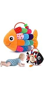 Baby Sensory Toy 0-6 Month Music Animal Stuffed Plush Caterpillar Toy for Infant 0-3-6-12 Month Old Tummy Time with Baby Mirror Crinkle Rattle Carseat Toys for Newborn Boys Girl Shower Gifts