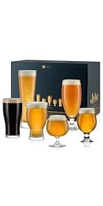 Libbey Craft Brews Assorted Beer Glasses Set of 6 with Gift Box – Lead‑Free Specialty Beer Glassware for IPA, Stout, Wheat, Lager, Sour & High‑ABV – Dishwasher Safe