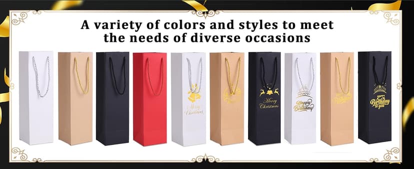 Tlenpo 20 Pack White Wine Gift Bag Set with Handles, 13.7x3.8x3.8 Inch, Kraft Whiskey Wine Bag for Valentines, Wedding, Easter, Christmas, Baby Shower, Birthday Party