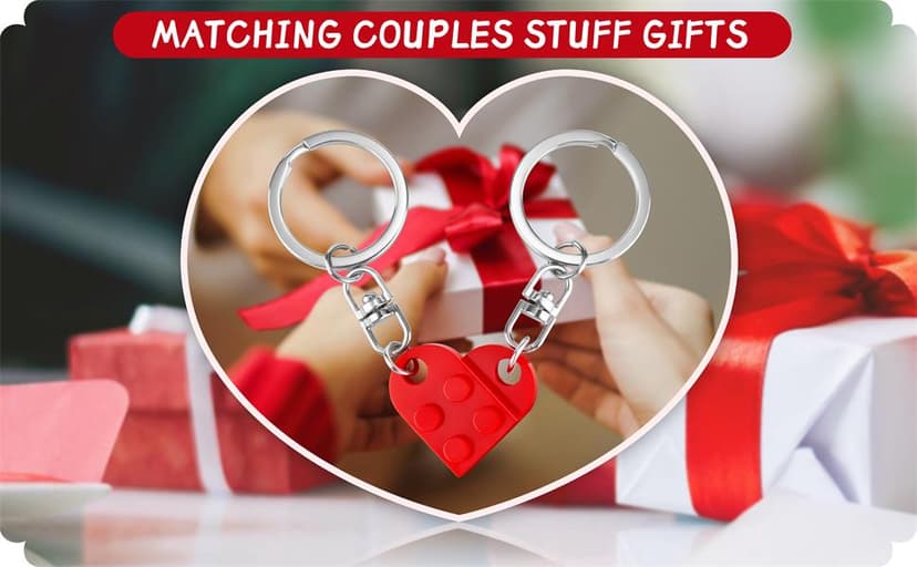 Couples Matching Stuff Gifts - Red Heart Keychain, Matching Couple Heart Keychains Decorations Christmas Valentines Day Gifts for Boyfriend Girlfriend