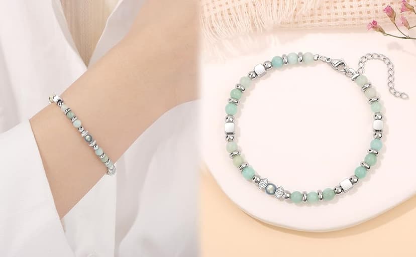 𝗚𝗶𝗳𝘁𝘀 𝗳𝗼𝗿 𝗪𝗼𝗺𝗲𝗻 𝗠𝗼𝗼𝗻𝘀𝘁𝗼𝗻𝗲 𝗕𝗿𝗮𝗰𝗲𝗹𝗲𝘁 Amazonite Colorful Imperial Jasper Stainless Steel Beads Bracelets, Graduation Mothers Day Christmas Birthday Gifts for Her Women