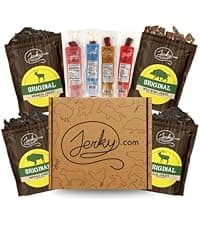Jerky.com Gift Bag for Men | 26 Piece Meat Sticks Gift Basket with Beef Sticks, Pork, Turkey, Ham & Cheese Sticks | High Protein Snack Variety Pack | Gluten-Free Jerky Gifts for Men | Birthday Gift Basket for Him