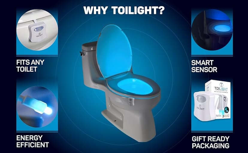 ToiLight The Original Toilet Bowl Night Light. Fun Useful Bathroom Motion Sensor Tech Gadget. Funny Novelty Birthday Gift Idea. Stocking Stuffer for Him Her Guys Men Mom Brother