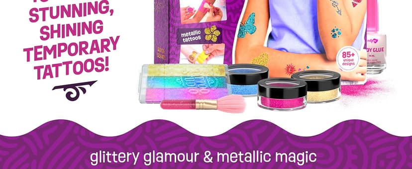 Pretty Me Glitter Tattoo Kit for Kids - Glitter & Metallic Fake Tattoos for Girls - Birthday Gift Ideas for Girl - Temporary Tattoo Set - Craft Kits Toys for Ages 6 7 8 9 10 11 Year Old - Cool Gifts