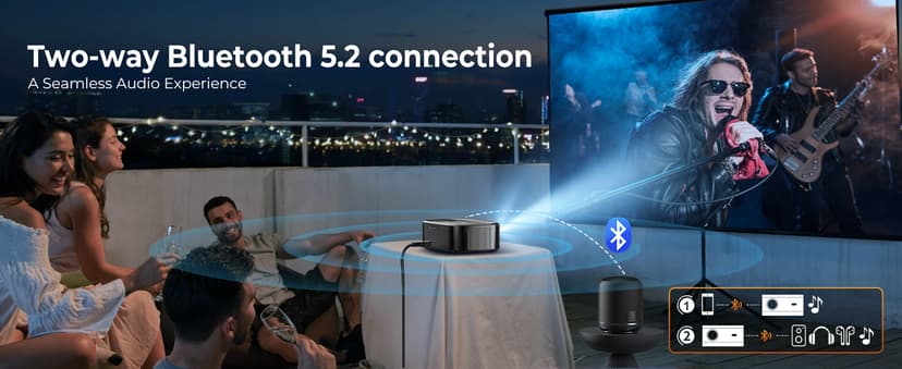 4K Projector with Wifi and Bluetooth, ELEPHAS Outdoor Movie Projector with NETFLIX/Prime Video/YouTube Built-in, 100,000+ Apps Supported, Video Projector Compatible with HDMI/USB/iOS/Android/Windows