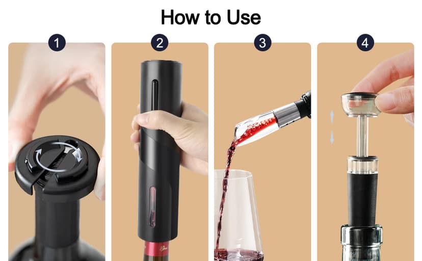 Electric Wine Opener Set by ELMWAY - Rechargeable Wine Bottle Opener & Corkscrew with Foil Cutter / 4 x Vacuum Stoppers/Premium Wine Aerator Pourer, Ideal Wine Gifts for Wine Lovers - Black
