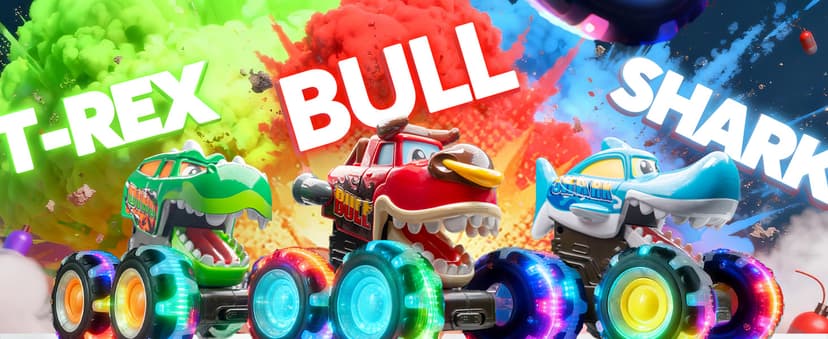 JOYIN 3 Pack Monster Truck Toy - Motion Activated Light Up Cars for Toddlers - Monster Glow Rover LED Wheels - Baby Boy Toys - Press and Go Dinosaur Trucks for Kids Boys Birthday Gifts for Christmas