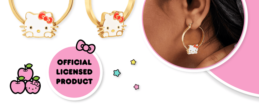 Hello Kitty Hoop Earrings for Women Official License, Gold Tone Flash-Plated and Enamel Sanrio Earrings