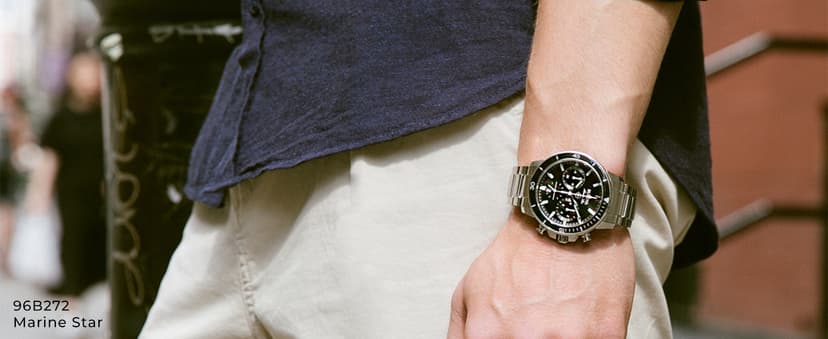 Bulova Men's Marine Star Series C Two-Tone Rose Gold Stainless Steel 6-Hand Chronograph Quartz Watch, Blue Dial Style: 98B301