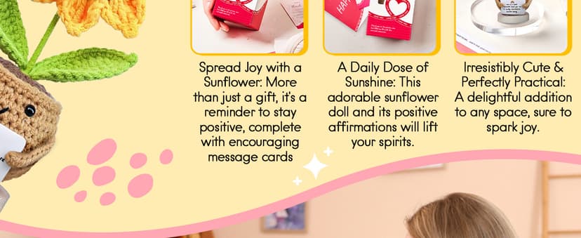 Gossby Gift for Mom - Positive Sunflower Doll Crochet with Card - Love You Forever - Mom Gift from Daughter, Son, Kid - Mothers Day, Christmas, Birthday Present Idea - Knitted Decor