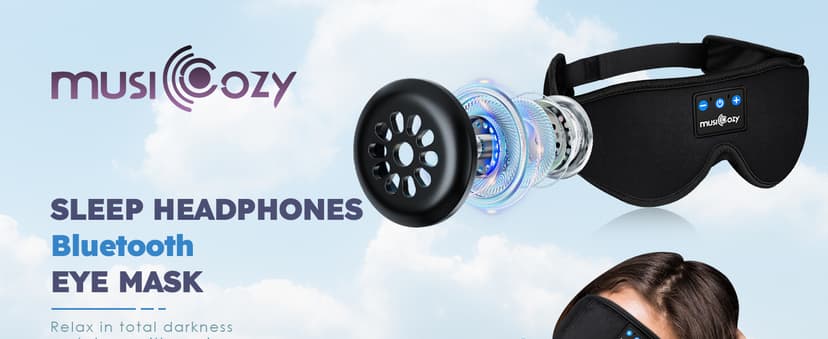 MUSICOZY Sleep Headphones, Bluetooth 5.4 Sleep Mask Headband Headphones Sleeping Eye Mask, Wireless Music Earbuds Earphones with HD Stereo Speakers for Side Sleepers, Cool Gadgets Unique Gift