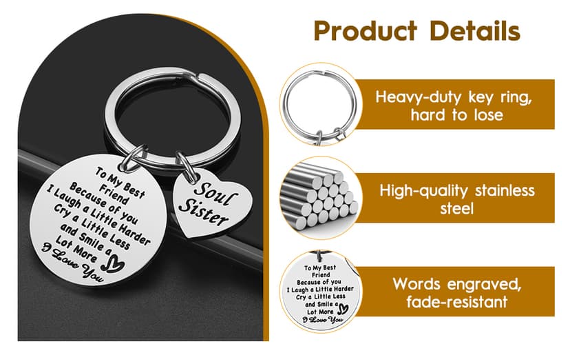 iJuqi Soul Sister Keychain Gift for Best Friends - Birthday and Christmas Gifts for Women