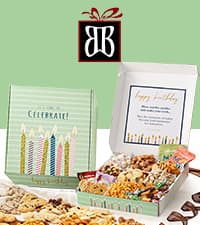 Broadway Basketeers Birthday Gift Basket Tower – Snack Boxes with Gourmet Cookies, Chocolates & Popcorn – Happy Birthday Gifts for Women, Mom, Sister, Friends & Coworkers