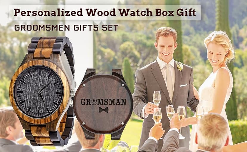 kullder Personalized Engraved Watch for Best Man Groomsmen Gifts for Wedding Mens Custom Wooden Watches for Men Personalized Groomsmen Husband Dad Father Gifts Ideas
