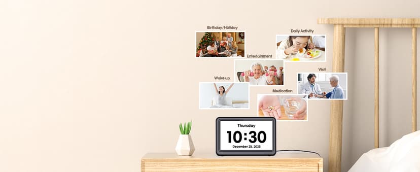 Clock with Day and Date for Elderly, 7" Large Display Digital Calendar Day Clock with 20 Custom Alarms and Medicine Reminders, 12 Display Modes, Dimmable Dementia Alzheimers Clocks for Seniors