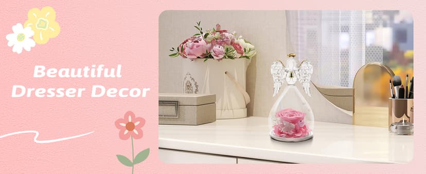 Miofula Preserved Flower Rose Birthday Gifts for Mom, Angel Figurines with Forever Real Rose Gifts for Her Mom Grandma, Unique Angels Gifts for Mothers Day Christmas Anniversary Birthday (Red)