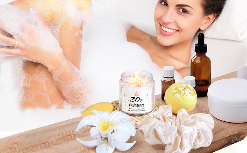 30th Birthday Gifts for Women, Unique 30 Year Old Birthday Gifts for Women, 30th Bday Decorations for Her, Gift for 30th Bday Woman w/ 16oz Coffee Cup, Candle, Bracelet, Hair Clip, Card, 7PCS