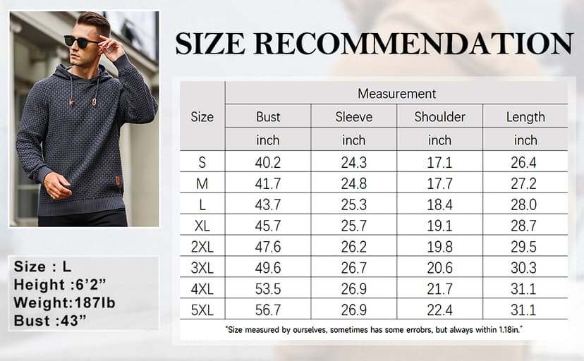 Zaitun Mens Hooded Sweatshirt Long Sleeve Solid Knitted Hoodie Pullover Sweater