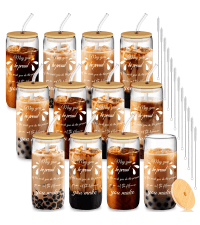 12 Set Employee Appreciation Gifts, Inspirational Thank You Gift for Team, Teacher, Nurse, Coworkers, Employees, Staff - Employee Christmas Gifts, 20oz Glass Cups with Lids and Straws (Mixed)