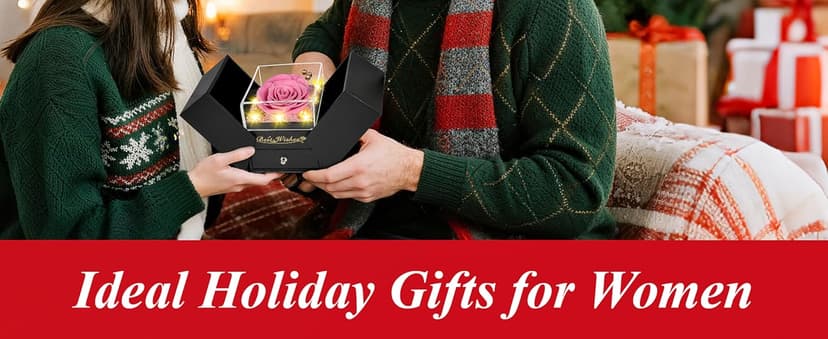 Light Up Preserved Red Rose Flower with Necklace,Birthday Gifts for Women,Christmas Rose Gifts for Her Mom Wife Grandma,Real Flower Mom Present for Women Christmas,Anniversary,Valentines