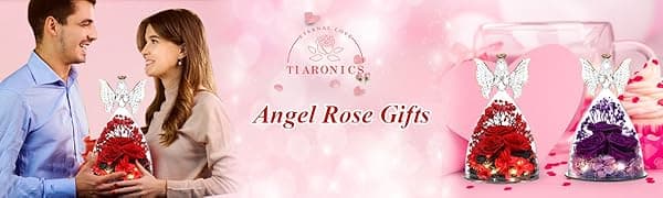 Mothers Day Mom Gifts for Women Preserved Flowers in Glass Angel Forever Flowers Gifts Eternal Roses Gifts for Grandma, Light Purple