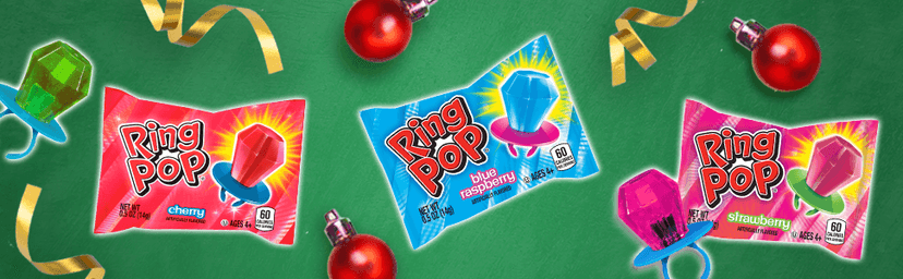 Ring Pop Candy, Christmas Lollipops, 20 Ct Party Favors in Assorted Fruity Flavors - Full Size, Bulk Variety Pack, Individually Wrapped Hard Candy For Stocking Stuffers, Holiday Gifts