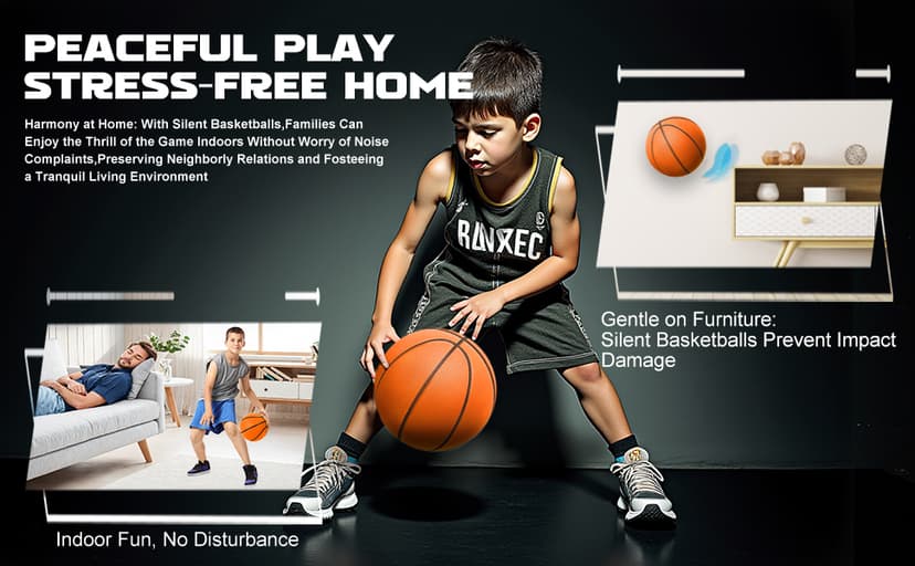 Silent Basketball Size 7 (29.5") – Grooved Airless Indoor Basketball for Quiet Dribbling and Indoor Training, Pro PU Foam Ball – Real Feel Higher Bounce Quieter