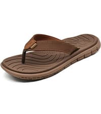 KuaiLu Men's Yoga Mat Leather Flip Flops with Arch Support Comfortable Cushion Walking Thong Sandals Slip On Indoor Outdoor