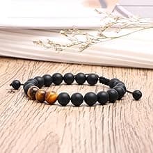 JoycuFF Gifts for Men Natural Tiger Eye Black Matte Agate Bracelets, Christmas Birthday Gifts for Boyfriend Husband Brother from Girlfriend Wife, To My Man Bead Bracelets