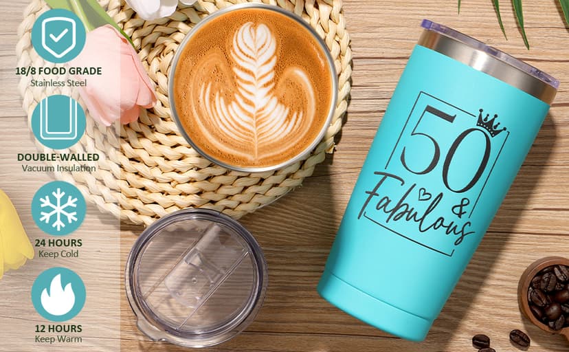 50th Birthday Gifts for Her, Fabulous 50th Birthday Gifts for Women, Cool Turning 50 Year Old Gifts 1975 Gifts, Unique Happy 50th Birthday Gifts Ideas for Her Mom Sister Friend Wife w/ Canvas Tote Bag