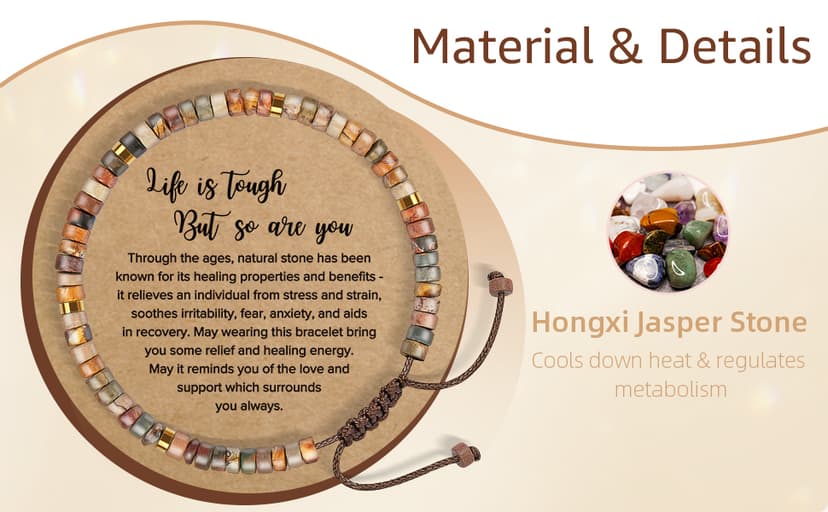 Inspirational Gifts Bracelets for Women Healing Natural Stone Bracelets - Get Well Soon Gifts for Women Best Friends Sister Girls - Life is Tough But So are You Bracelet