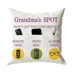 ONFAON Grandma Gifts, Grandma's Spot Throw Pillow Covers 18x18 Inch,Put Phone Glasses and Remote Control Pillowcase,Birthday Christmas hanksgiving Day Gifts for Grandma Mom,3-Pocket