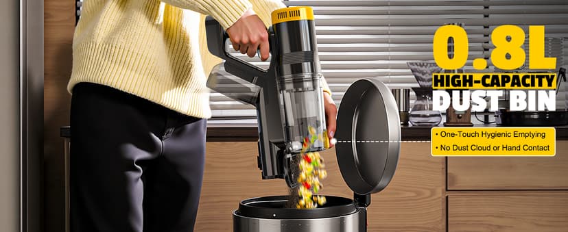 LIVOWALNY Cordless Vacuum Cleaner Compatible with DeWalt 20V Battery, 350W Brushless 40kPa Suction, 0.8L Dual Dust Cup, LED Floor Brush & 180° Flex Wand for Hardwood & Carpet (Battery Not Included)