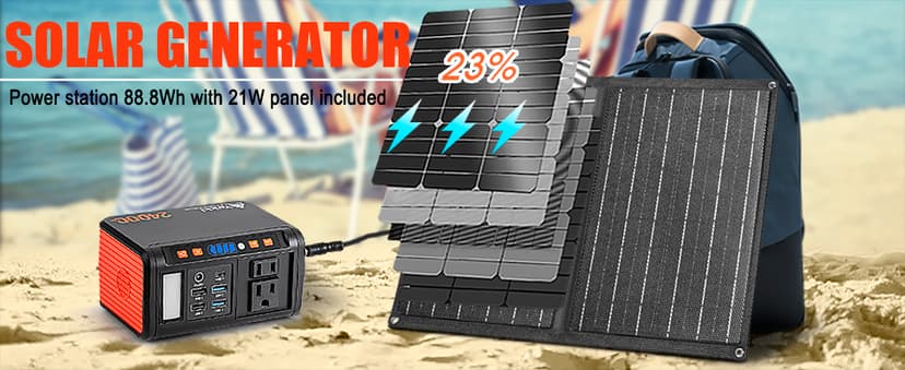 Takki 120W Peak Solar Generator Portable Power Station with 21W Panels, 88Wh Solar Charger Power Bank AC DC USB Ports for Camping Tent Laptop Outdoor Emergency