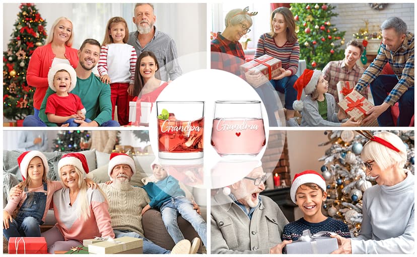 Futtumy Grandparents Gifts, Grandma Wine Glass Grandpa Whiskey Glass Set, Christmas Gifts for Grandparents, Grandma Grandpa Gift for Mothers Day Fathers Day Birthday