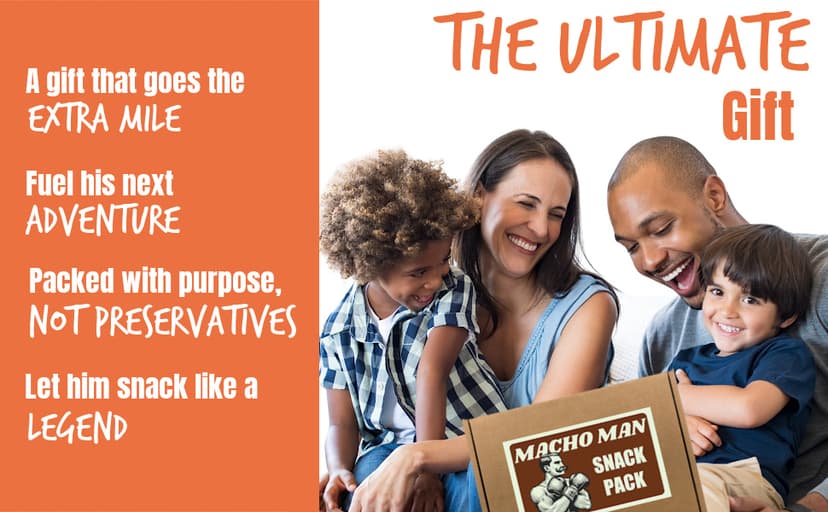 Macho Man Snack Pack Jerky Gift Box - High Protein Snacks for Men, Curated Beef Jerky Assortment Gift Box for Men, Husband, Dad, Boyfriend, Low Carb Keto