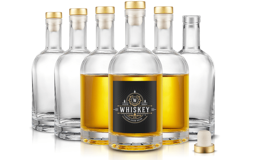 Mfacoy Set of 6 Glass Bottles, 12 oz Clear Liquor Bottles, Heavy Base Glass Bottle with T-Top Cap, Vodka Bottle for Wine Beverages Drinks Oil Vinegar Kombucha Beer with Cork Stopper Airtight Lid