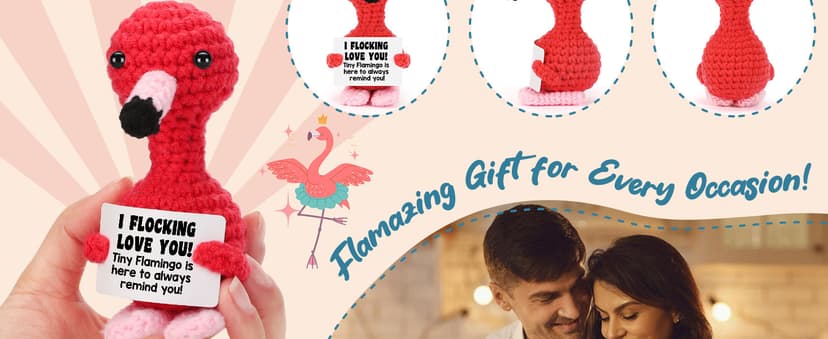 Funny Gifts for Her Girlfriend Christmas Valentines Day Anniversary Women Birthday Gifts Wife Stocking Stuffers, I Love You Flamingo Romantic Gift for Couple, Handmade Crochet Flamingo Lover Present
