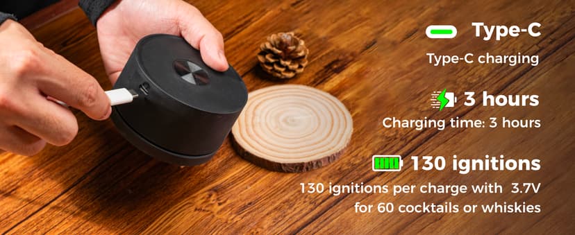 Electric Whiskey Smoker Kit Built-in Lighter, No Butane Needed, Rechargeable Cocktail Smoker Kit with 6 Wood Chips, Old Fashioned Drink Smoker Kit, Bourbon Whiskey Gifts for Men,Dad,Husband