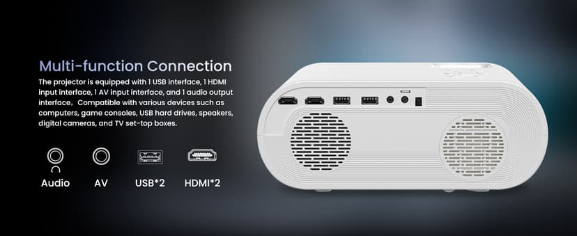 Projector, Native 1080P Full HD Bluetooth Projector with Speaker, Outdoor Portable Movie Mini Projector Compatible with Laptop, Smartphone, TV Stick, Xbox, PS5